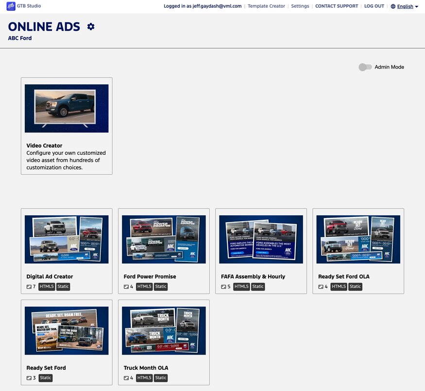 GTB Studio template library view