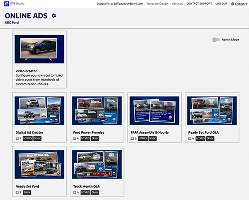 Step 2 in GTB Studio: choose a template