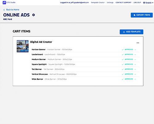 Step 4 in GTB Studio: export and download your ad